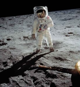 An astronaut on the surface of the moon