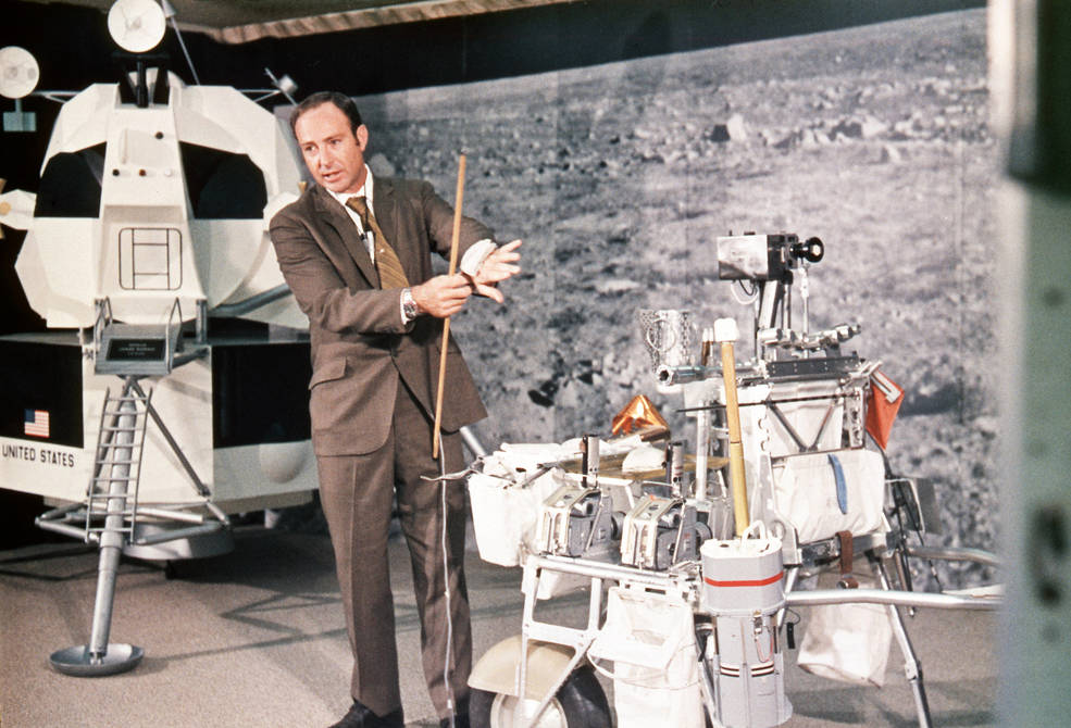 New Mexico native and Apollo 14 Lunar Module Pilot Edgar D. Mitchell describes the equipment that the Modular Equipment Transporter (MET) carried during the Apollo 14 spacewalk. (courtesy of NASA)