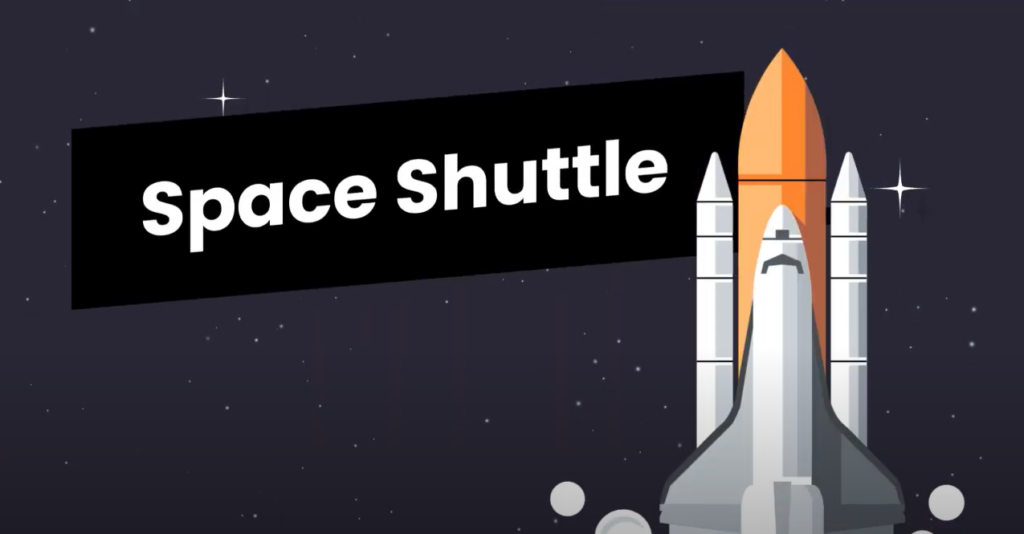 Space Shuttle: with an illustration of a rocket ship about to lift off