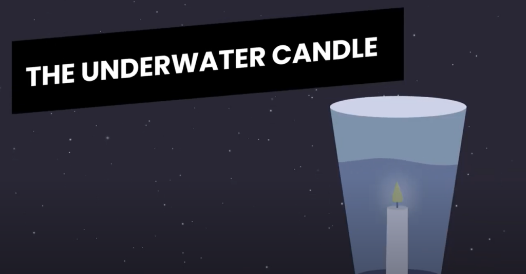 The underwater candle: an illustration of a candle inside of a cup and water is illustrated on top of it