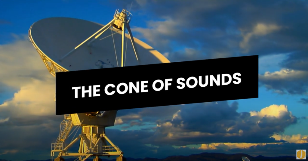 The Cone of Sounds: with the image of a satellite pointing to space in the background
