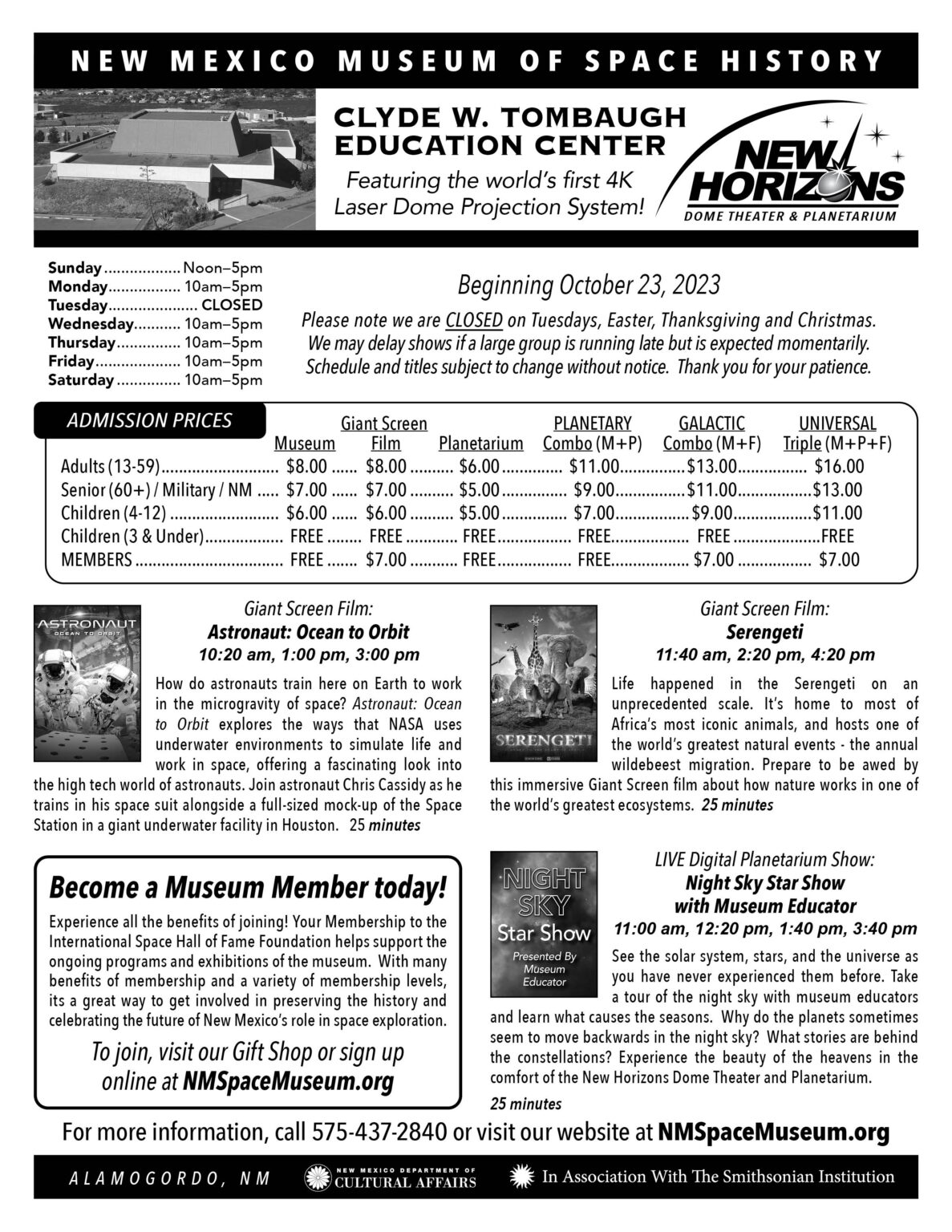 NM Museum of Space History New Horizons Dome Theater Information