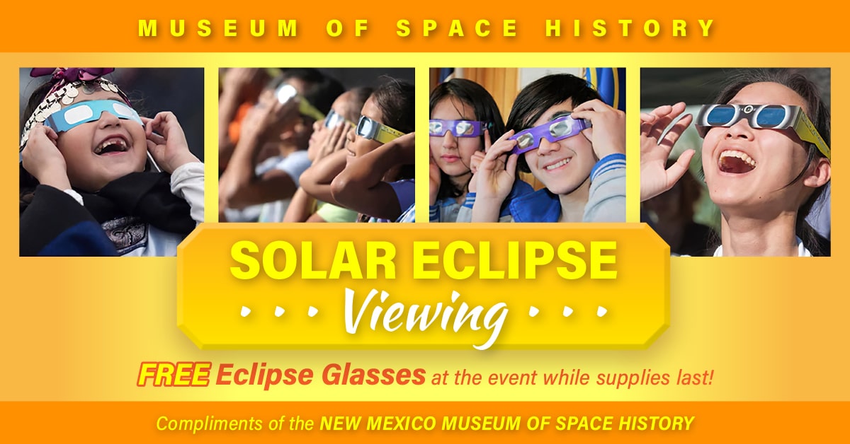 Join us at the New Mexico Museum of Space History to witness the captivating Solar Eclipse! We’ll have telescopes set up for a closer look, and we’ll be handing out solar eclipse glasses while supplies last!